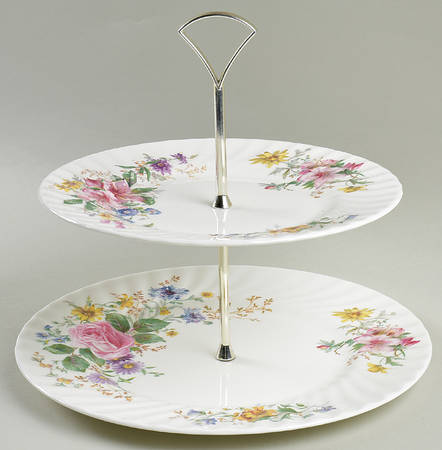 Arcadia (New, Smooth, Brown Green Backstamp) 2-Tiered Serving Tray (Dinner & Luncheon Plates)