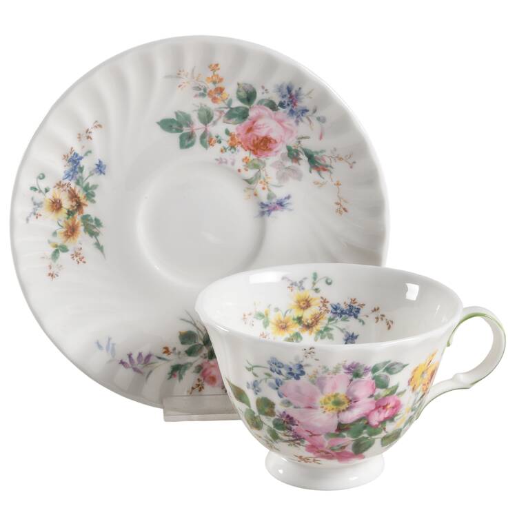 Arcadia (New, Smooth, Brown Green Backstamp) Footed Cup & Saucer Set