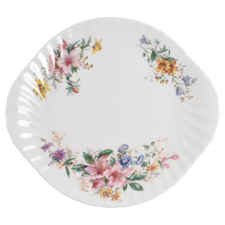 Arcadia (New, Smooth, Brown Green Backstamp) Handled Cake Plate