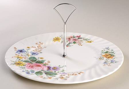 Arcadia (New, Smooth, Brown Green Backstamp) Round Serving Plate with Handle (DP)