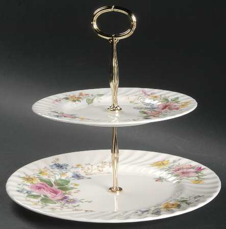 Arcadia (New, Smooth, Brown Green Backstamp) 2 Tiered Serving Tray (Dinner & Salad Plate)