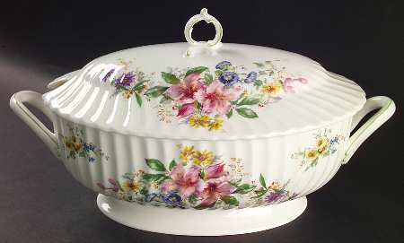 Arcadia (New, Smooth, Brown Green Backstamp) Oval Tureen & Lid
