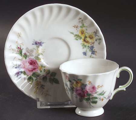 Arcadia (New, Smooth, Brown Green Backstamp) Footed Demitasse Cup & Saucer Set