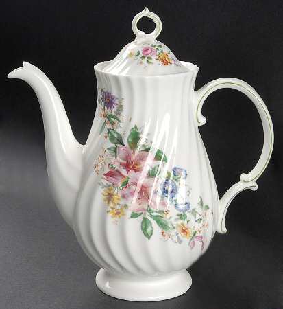 Arcadia (New, Smooth, Brown Green Backstamp) Coffee Pot & Lid