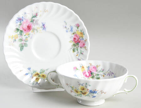 Arcadia (Older, Green Backstamp) Footed Cream Soup Bowl & Saucer Set