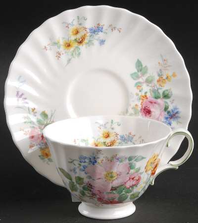 Arcadia (Older, Green Backstamp) Footed Cup & Saucer Set