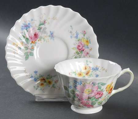 Arcadia (Older, Green Backstamp) Footed Cup & Saucer Set