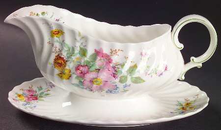 Arcadia (Older, Green Backstamp) Gravy Boat with Attached Underplate