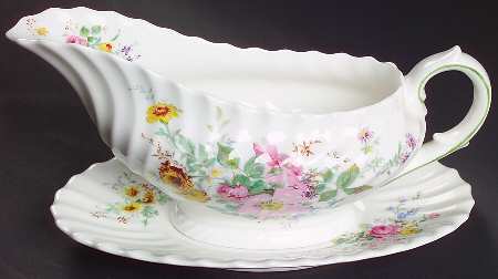 Arcadia (Older, Green Backstamp) Gravy Boat & Underplate