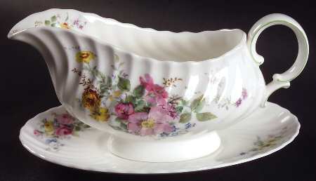 Arcadia (Older, Green Backstamp) Gravy Boat & Underplate