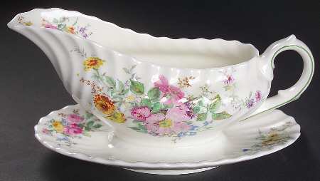 Arcadia (Older, Green Backstamp) Gravy Boat with Attached Underplate