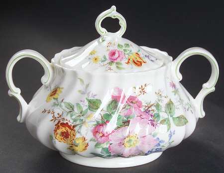 Arcadia (Older, Green Backstamp) Sugar Bowl & Lid