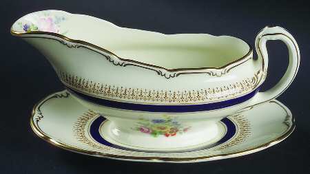 Ascot Blue (Floral Center) Gravy Boat & Underplate