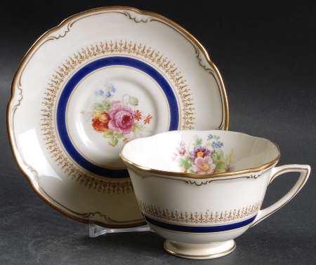 Ascot Blue (Floral Center) Footed Cup & Saucer Set