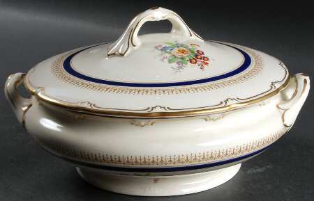 Ascot Blue (Floral Center) Round Covered Vegetable