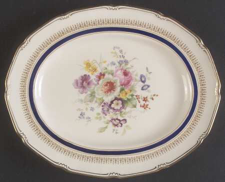 Ascot Blue (Floral Center) 10" Oval Serving Platter