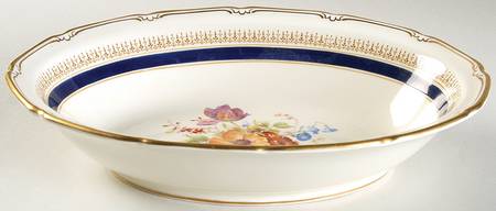 Ascot Blue (Floral Center) 10" Oval Vegetable Bowl