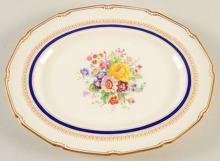Ascot Blue (Floral Center) 12" Oval Serving Platter