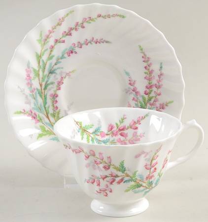 Bell Heather (Scalloped, No Trim) Footed Cup & Saucer Set