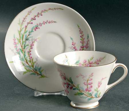 Bell Heather (Smooth, Gold Trim) Footed Cup & Saucer Set