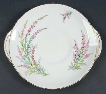 Bell Heather (Smooth, Gold Trim) Handled Cake Plate