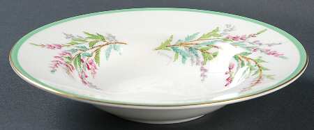 Bell Heather (Green Band, Gold Trim) Rim Soup Bowl