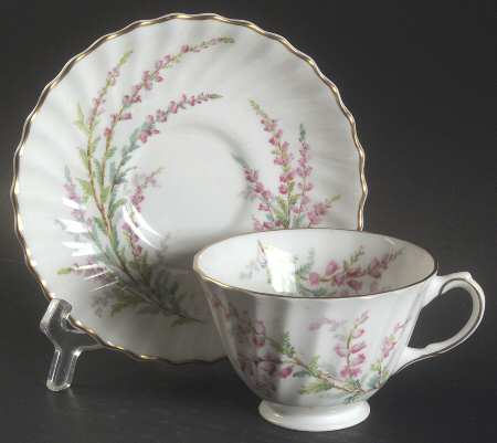 Bell Heather (Scalloped, Gold Trim) Footed Cup & Saucer Set