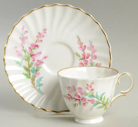 Bell Heather (Scalloped, Gold Trim) Footed Demitasse Cup & Saucer Set