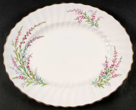 Bell Heather (Scalloped, Gold Trim) 14" Oval Serving Platter