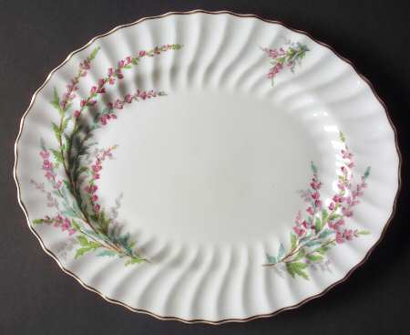 Bell Heather (Scalloped, Gold Trim) 12" Oval Serving Platter