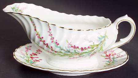 Bell Heather (Scalloped, Gold Trim) Gravy Boat & Underplate