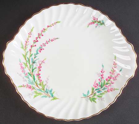 Bell Heather (Scalloped, Gold Trim) Handled Cake Plate
