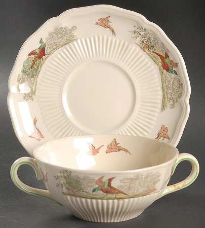 Birbeck Print Flat Cream Soup Bowl & Saucer Set