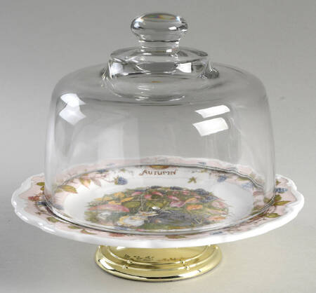Brambly Hedge 6 1/2"-7 1/2" Footed Cheese Plate w/ Glass Dome HC