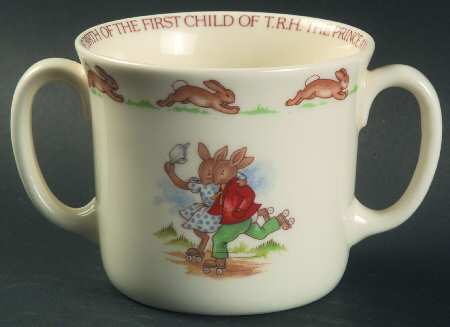 Bunnykins (Albion Shape) 2 Hd Commemorative Mug-First Child of TRH 1982