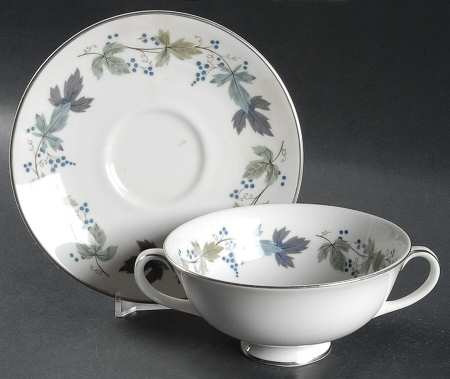 Burgundy Footed Cream Soup Bowl & Saucer Set