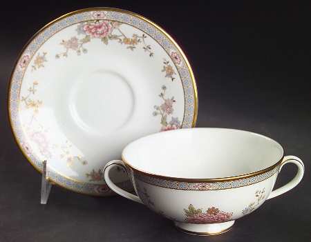 Canton Footed Cream Soup Bowl & Cup Saucer Set