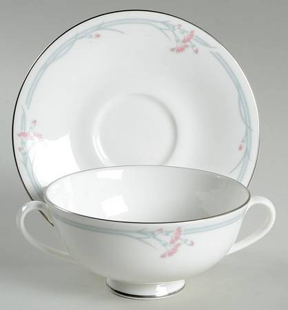 Carnation Footed Cream Soup Bowl & Saucer Set