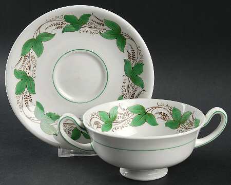 Castleford Green (Green Ivy) Footed Cream Soup Bowl & Saucer Set