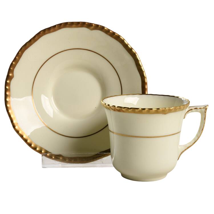 Chantilly (Ivory Background) Flat Demitasse Cup & Saucer Set