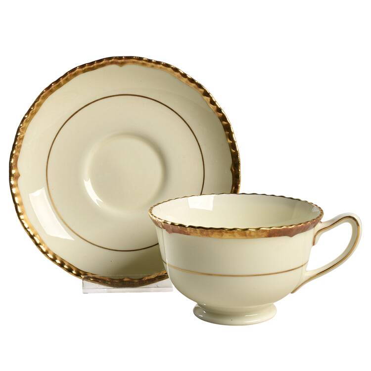 Chantilly (Ivory Background) Footed Cup & Saucer Set