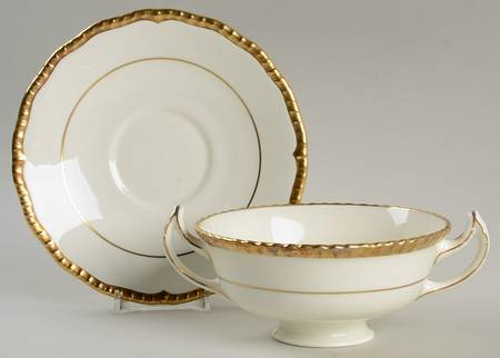 Chantilly (Ivory Background) Footed Cream Soup Bowl & Saucer Set