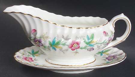 Chatsworth Pink Purple Gravy Boat with Attached Underplate