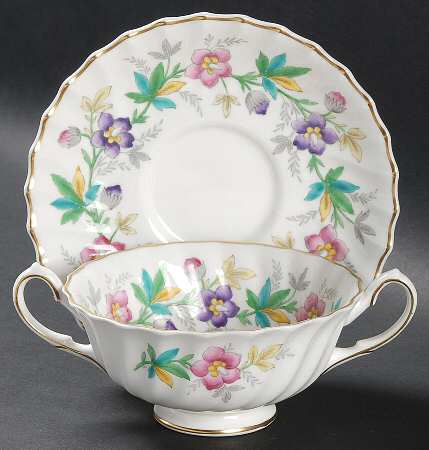 Chatsworth Pink Purple Footed Cream Soup Bowl & Saucer Set