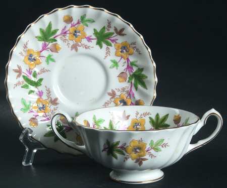 Chatsworth Yellow Green Footed Cream Soup Bowl & Saucer Set