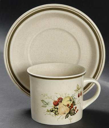 Cornwall (Rim, Double Green Trim) Flat Cup & Saucer Set