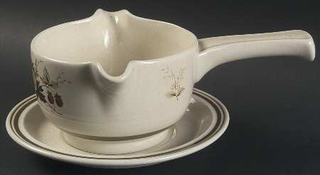 Cornwall (Rim, Double Green Trim) Stick Handle Gravy Boat & Saucer by Royal Doulton