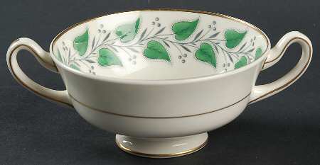 Coventry Green (Green Leaves) Footed Cream Soup Bowl