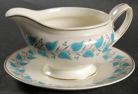 Coventry Blue Turquoise Gravy Boat with Attached Underplate
