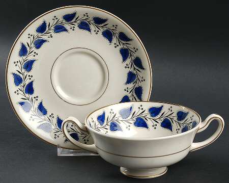 Coventry Navy Blue Footed Cream Soup Bowl & Saucer Set